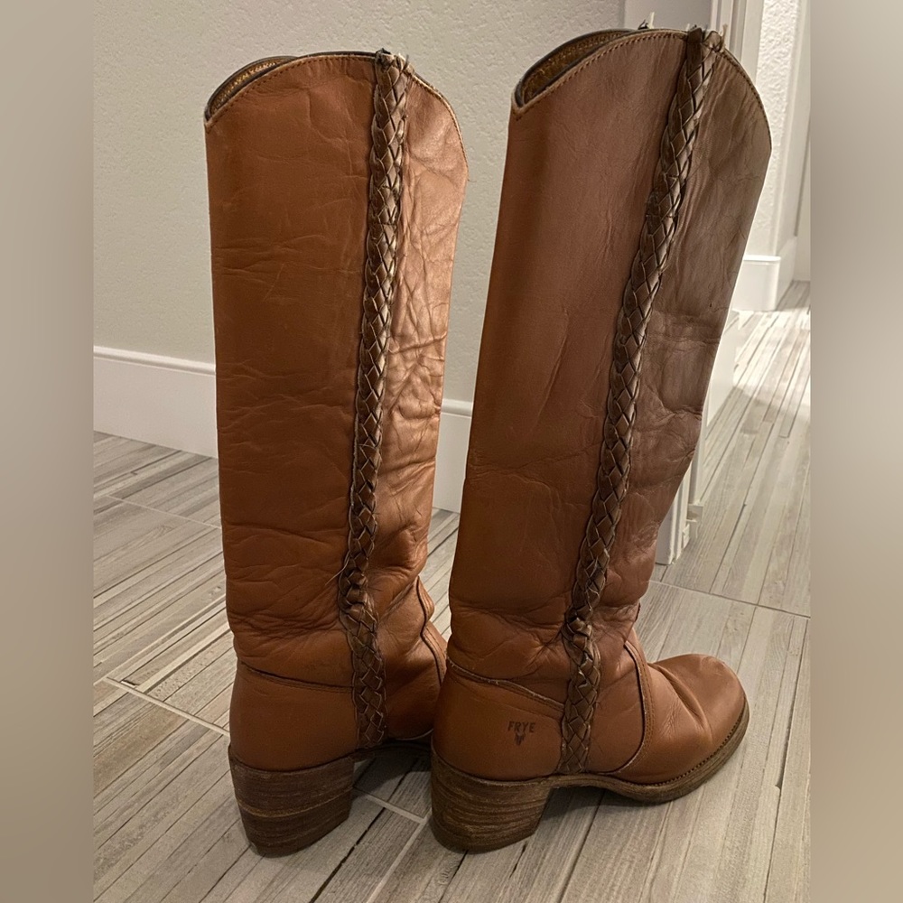 Vintage Frye Black Label boots braid trim 6.5